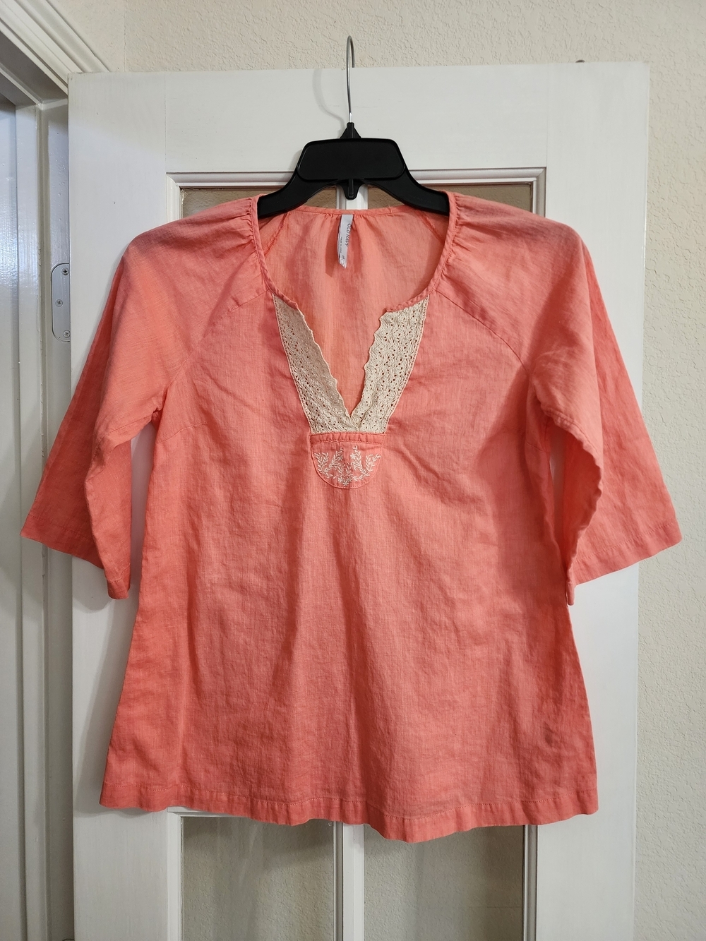 Old Navy Linen Blend Crochet Lace Boho Peasant Tunic Top Small